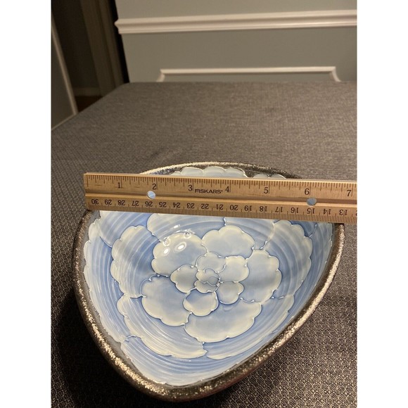 Sencha Yunomi Arita Ware Porcelain Platinum Glaze Blue Peony Bowl Dish - Picture 8 of 12